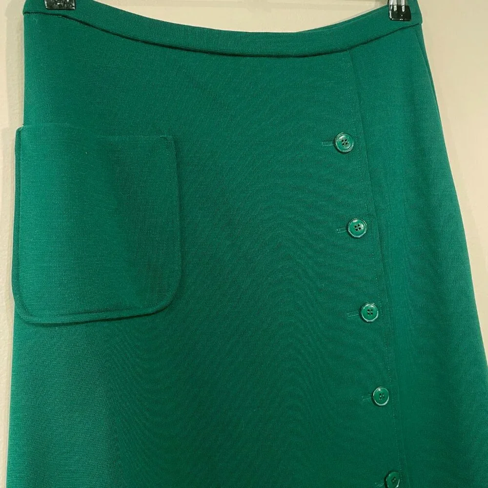 EUC Vintage Button Front Knit Midi Skirt Emerald Green tag 10, 4-6 fit